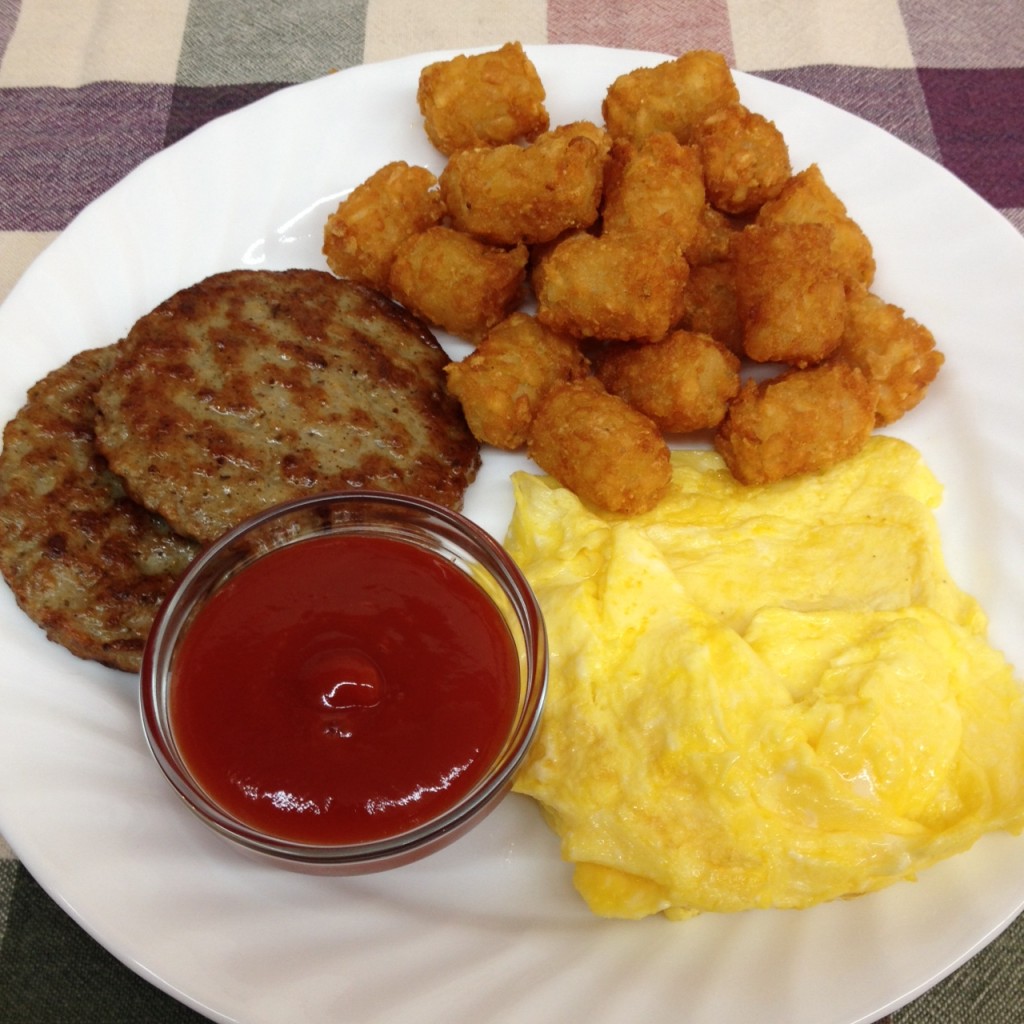 Sausage Egg and Tater Tot Platter Lehmans Deli