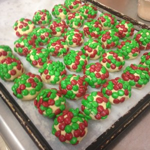Tara's prepping M&M Christmas Cookies 