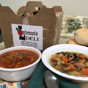 Shown(left to right): Vegetarian Vegetable Soup and Turkey Sausage and Kale Soup