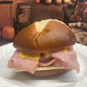 Double Smoked Ham Sandwich on a Pretzel Roll